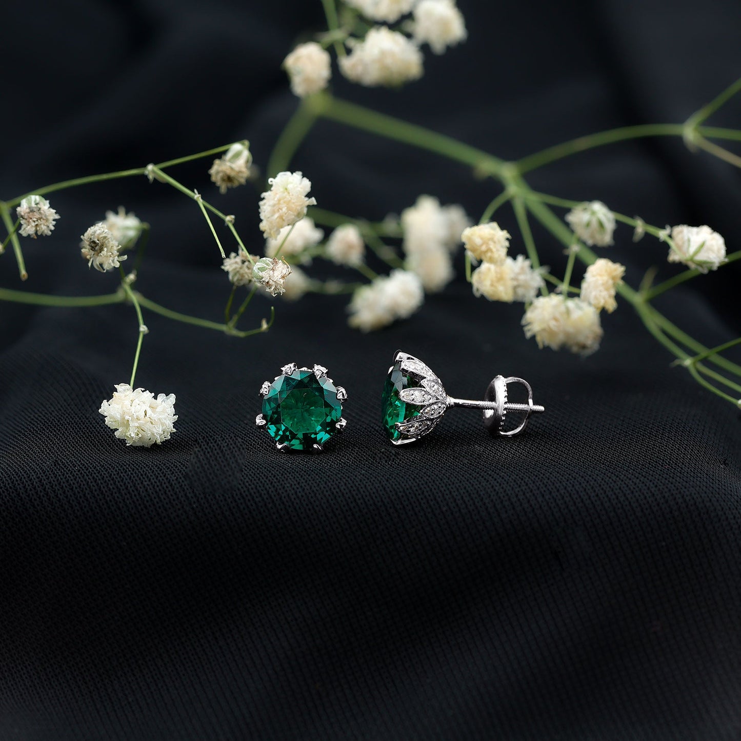 4.3 Carat Certified Lab Created Emerald Floral Stud Earrings