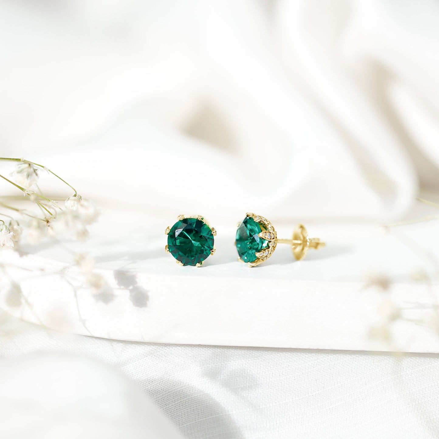 4.3 Carat Certified Lab Created Emerald Floral Stud Earrings