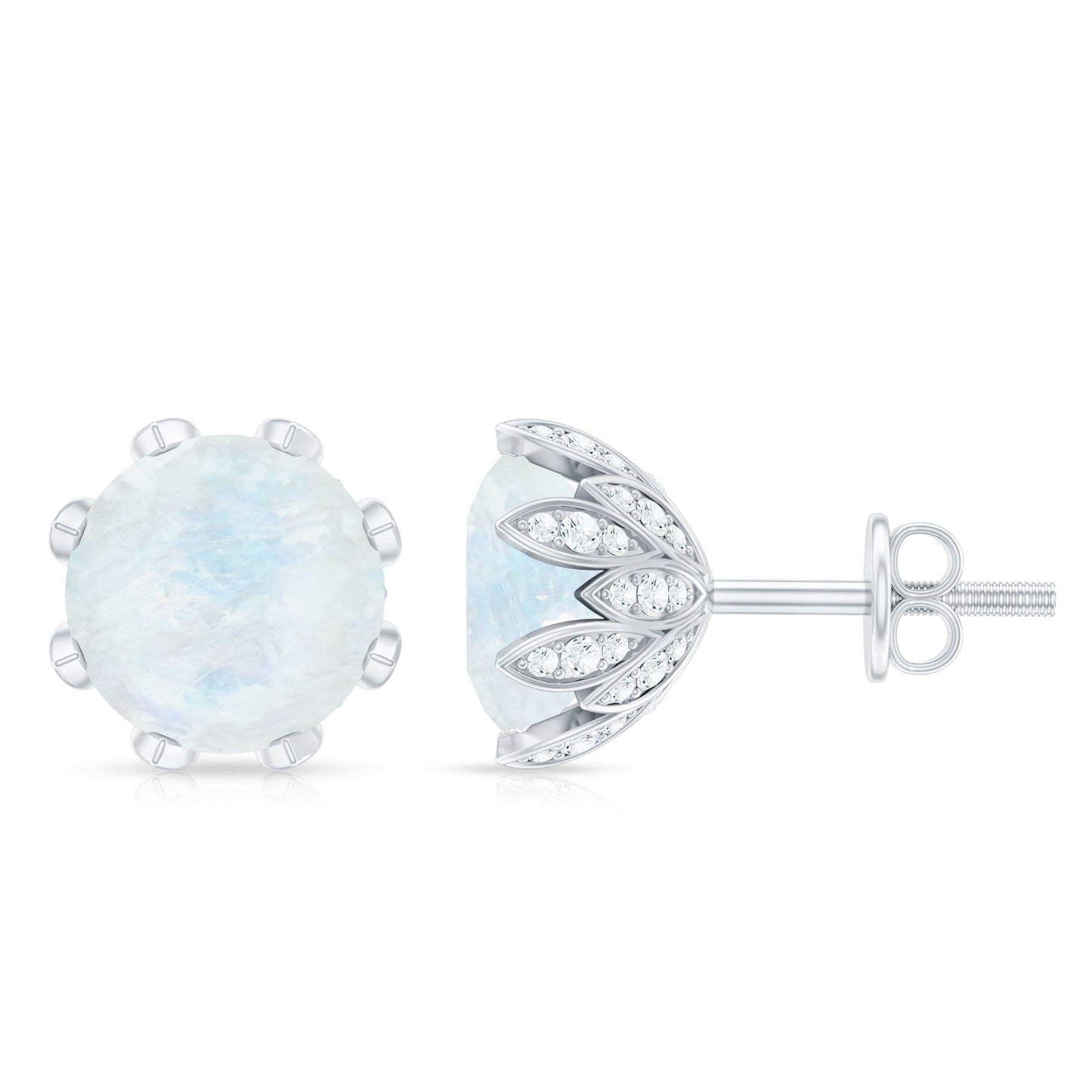 Natural 1.7 Carat Moonstone Stud Earrings with Diamond
