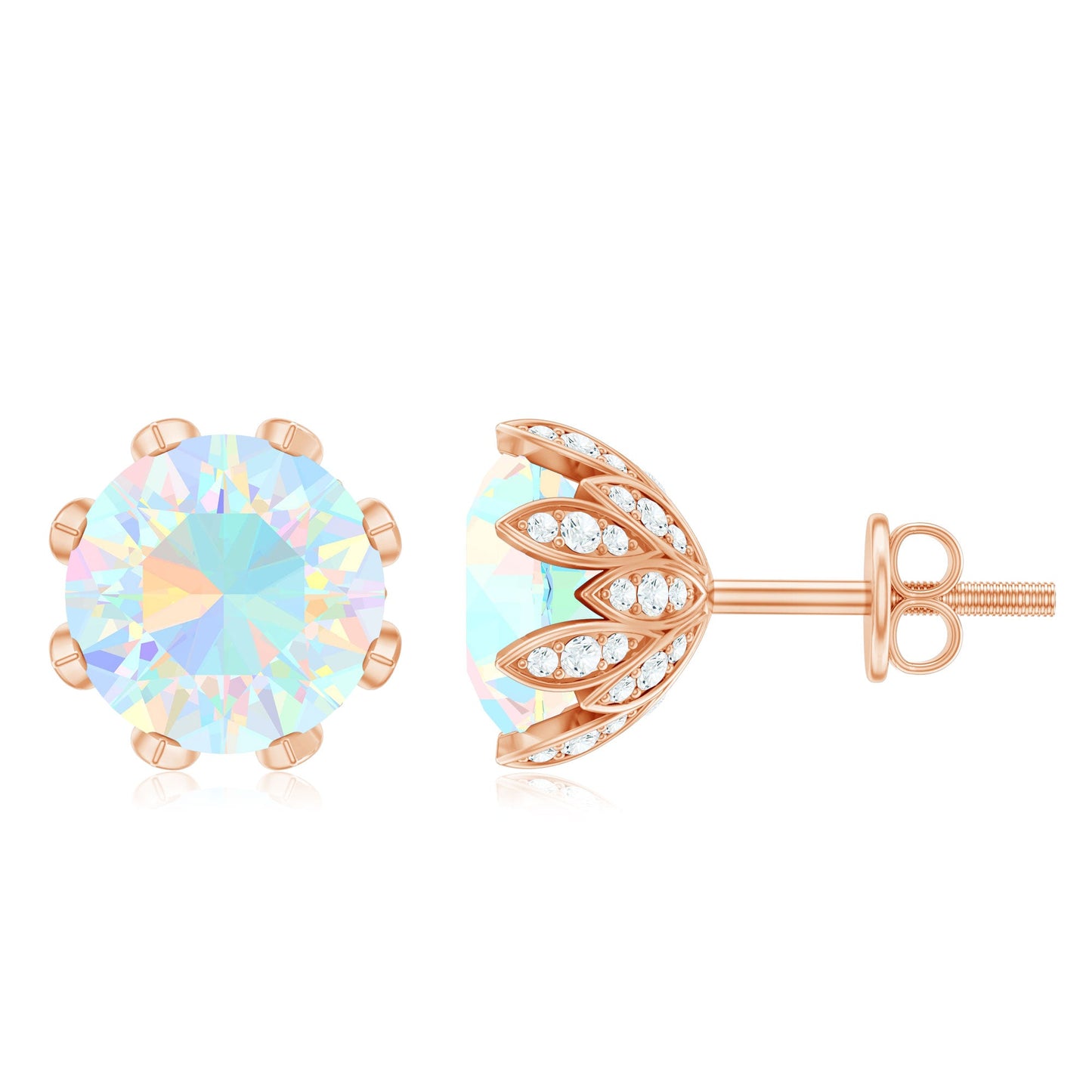 Certified Genuine Ethiopian Opal Flower Earrings with Diamond