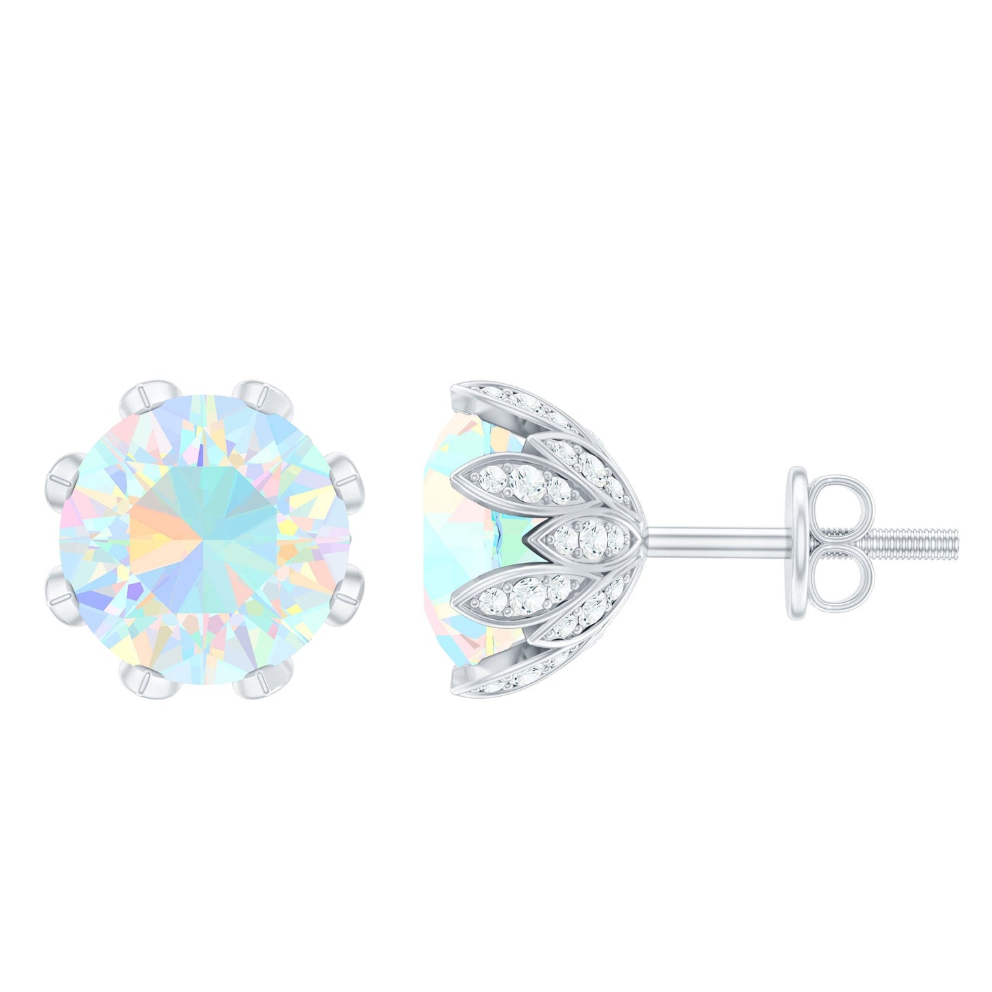 Certified Genuine Ethiopian Opal Flower Earrings with Diamond