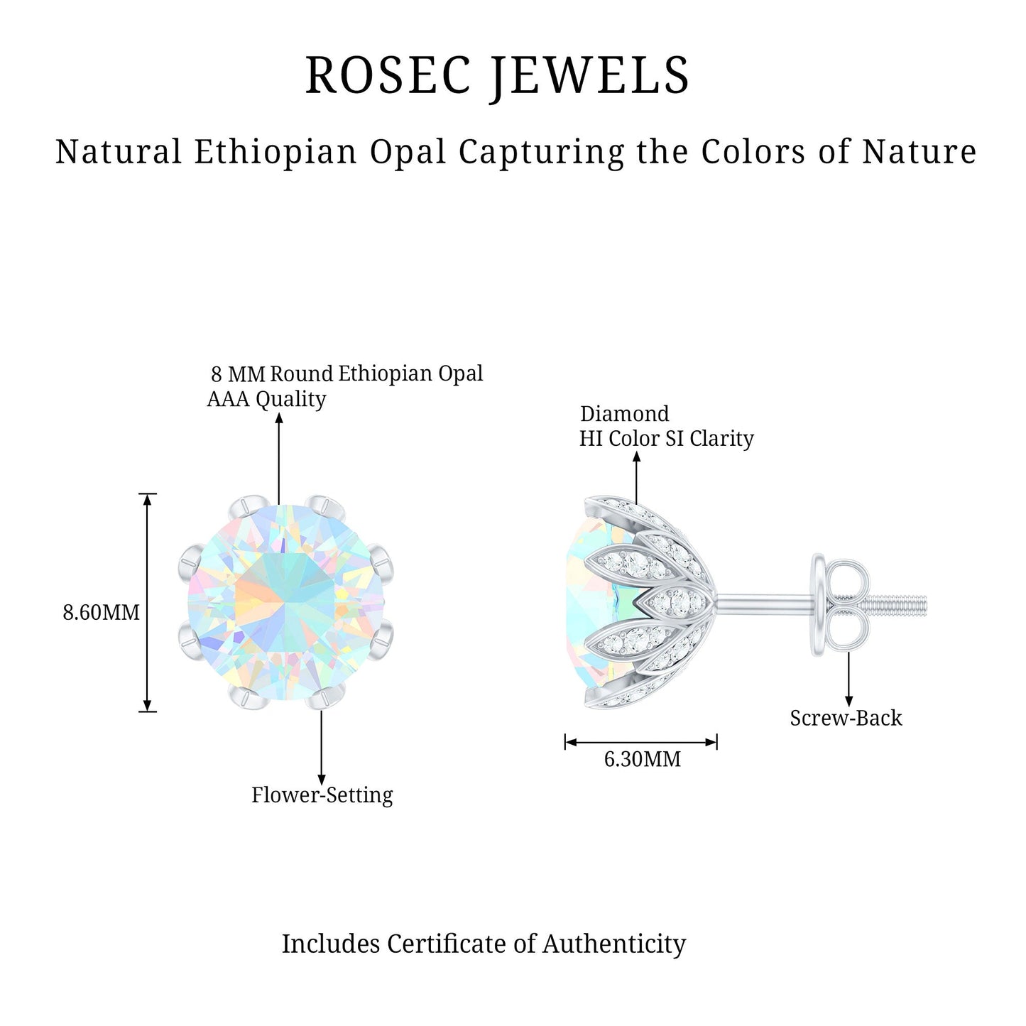 Certified Genuine Ethiopian Opal Flower Earrings with Diamond