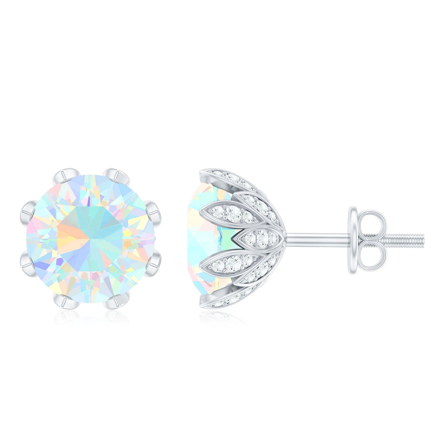 Certified Genuine Ethiopian Opal Flower Earrings with Diamond