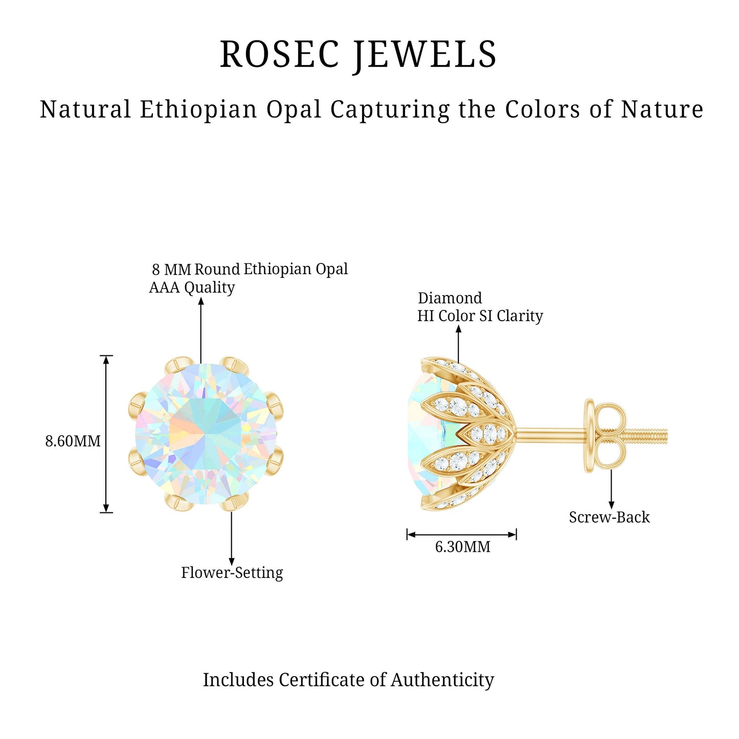 Certified Genuine Ethiopian Opal Flower Earrings with Diamond