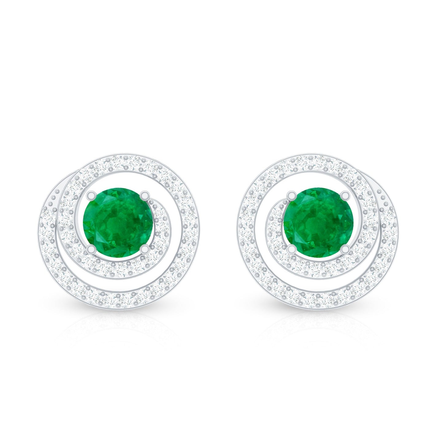 Natural Emerald Diamond Swirl Earrings with Screw Back