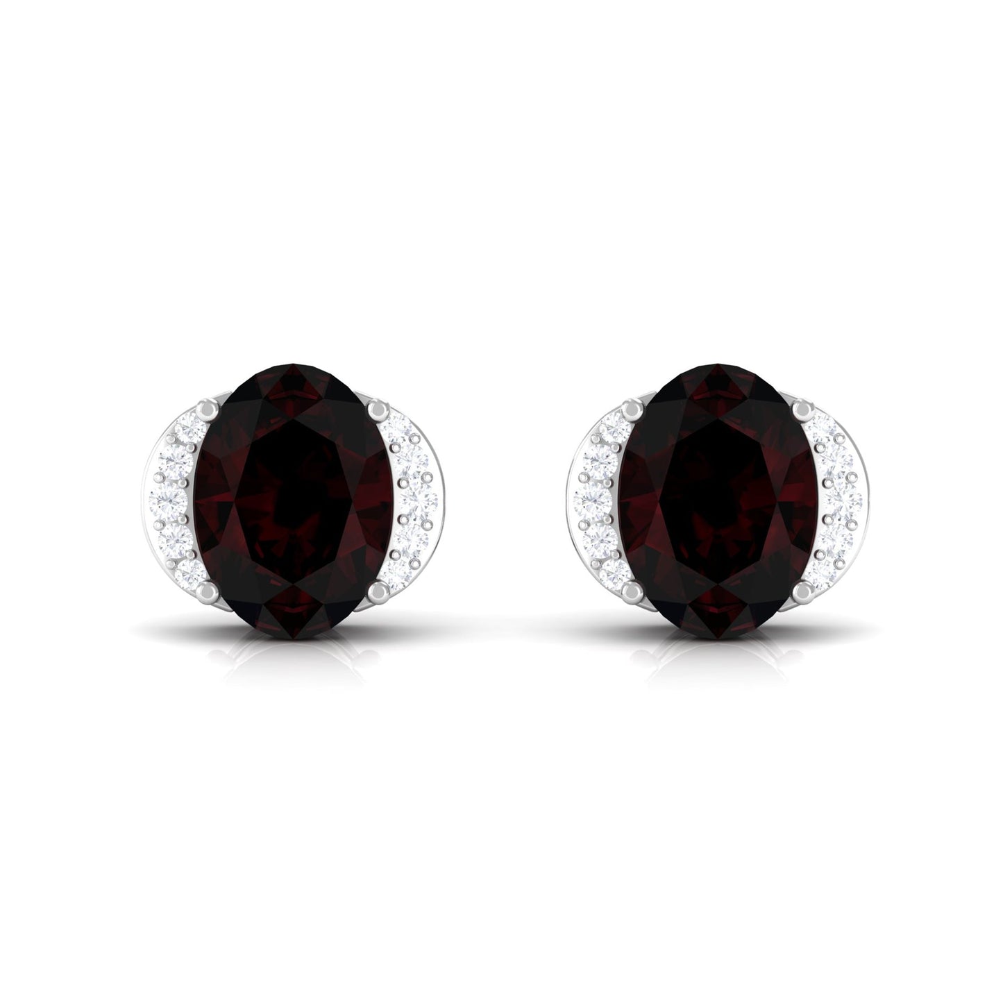 Oval Garnet Solitaire Stud Earrings with Diamond