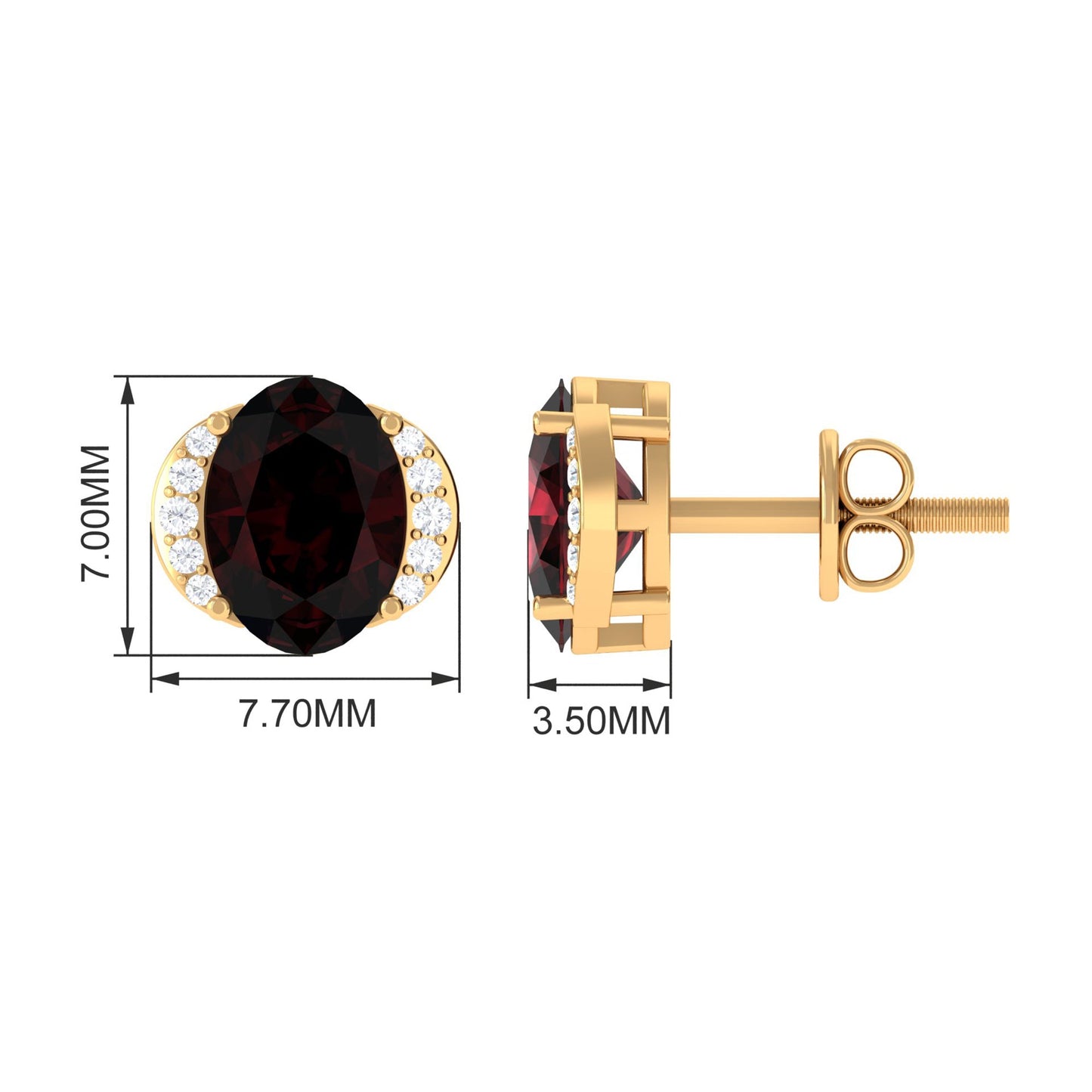 Oval Garnet Solitaire Stud Earrings with Diamond