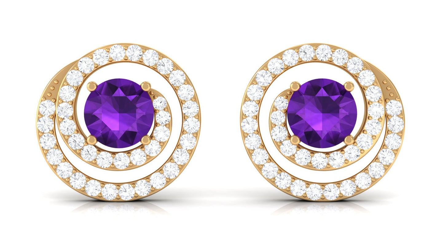 Natural Amethyst Diamond Swirl Earrings with Screw Back