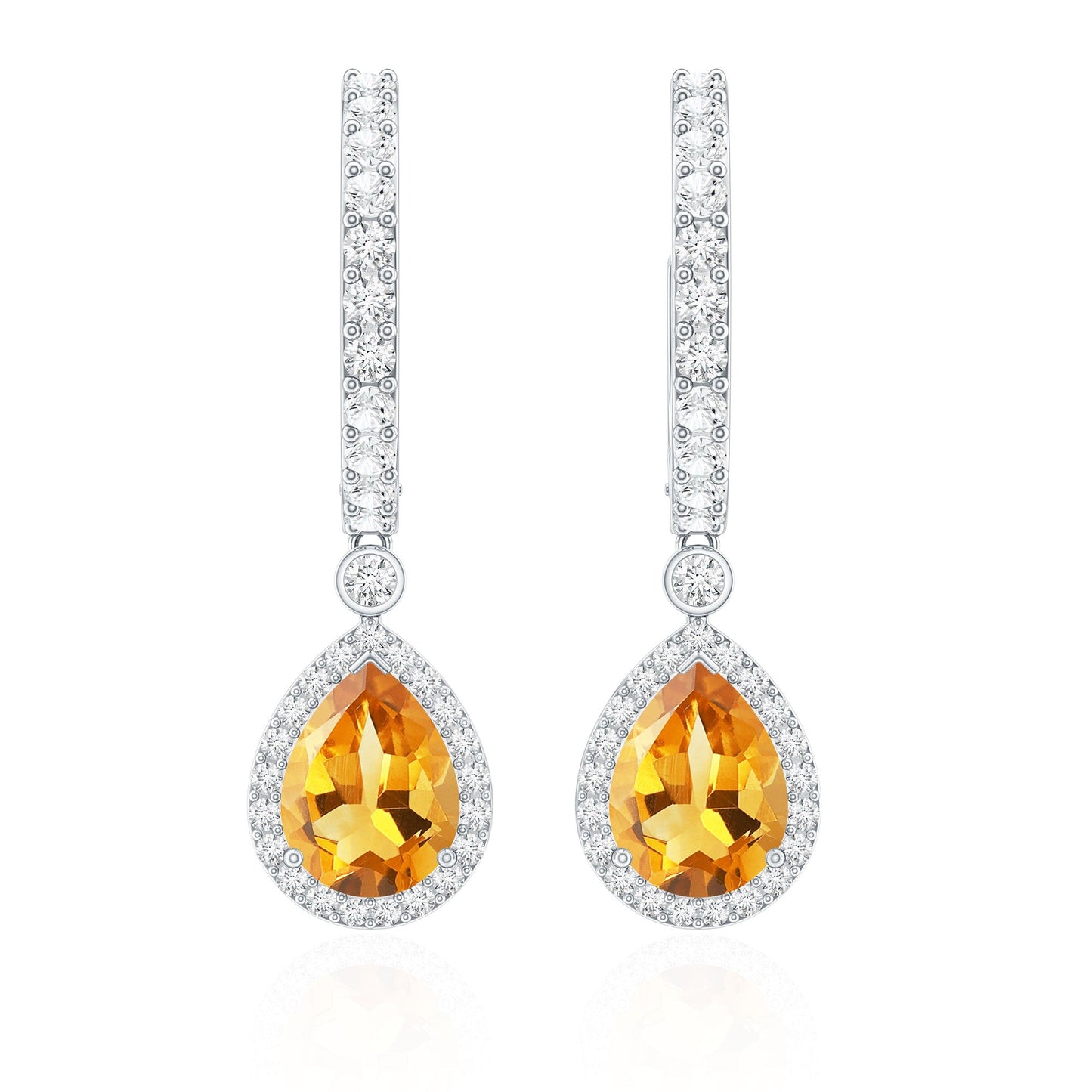 Natural Citrine Teardrop Earrings with Hinged Hoop