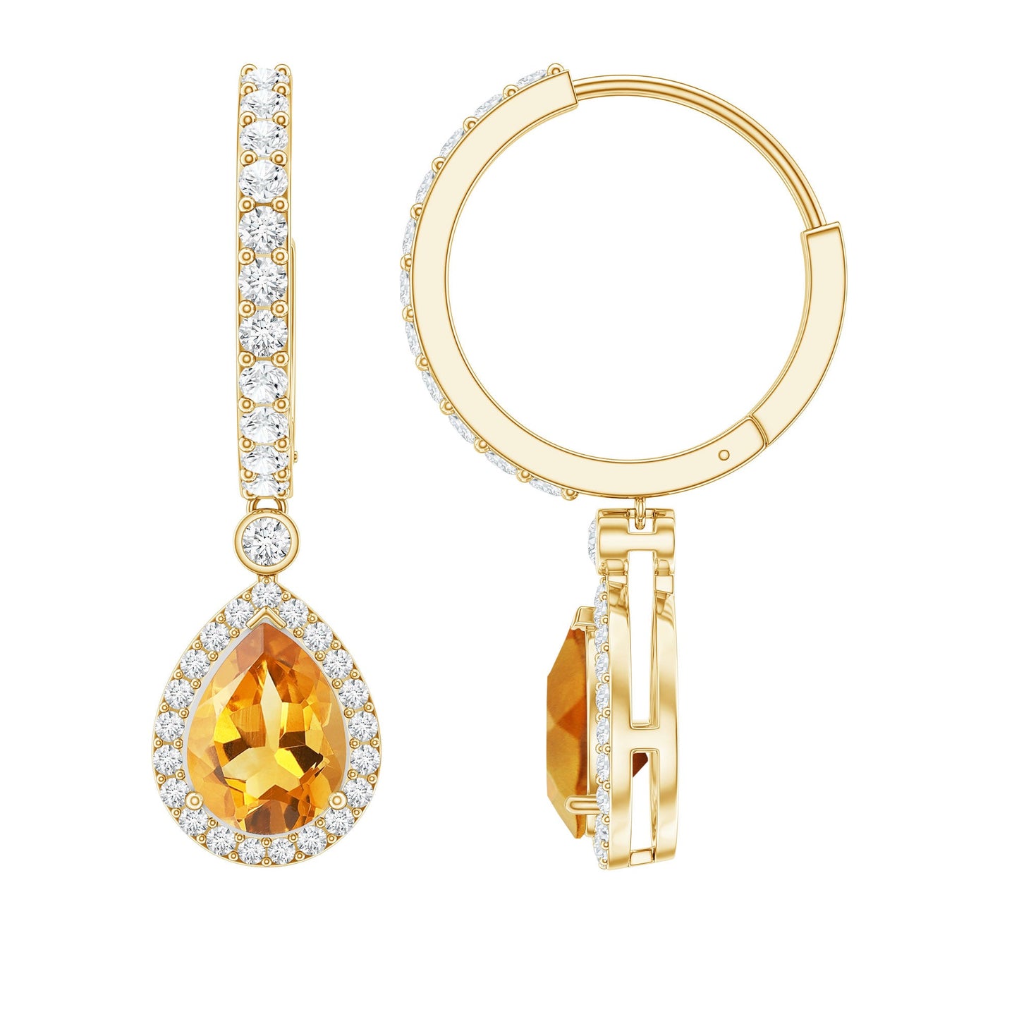 Natural Citrine Teardrop Earrings with Hinged Hoop