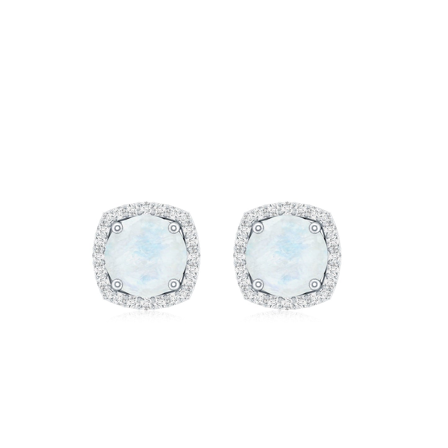 Natural 0.7 Carat Moonstone Stud Earrings with Diamond Halo