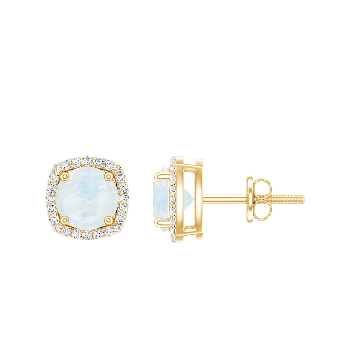 Natural 0.7 Carat Moonstone Stud Earrings with Diamond Halo