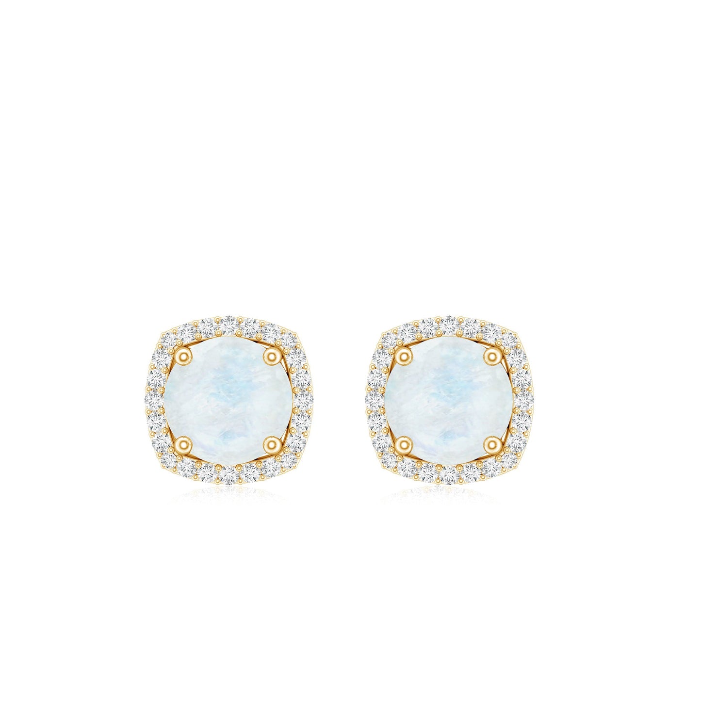 Natural 0.7 Carat Moonstone Stud Earrings with Diamond Halo