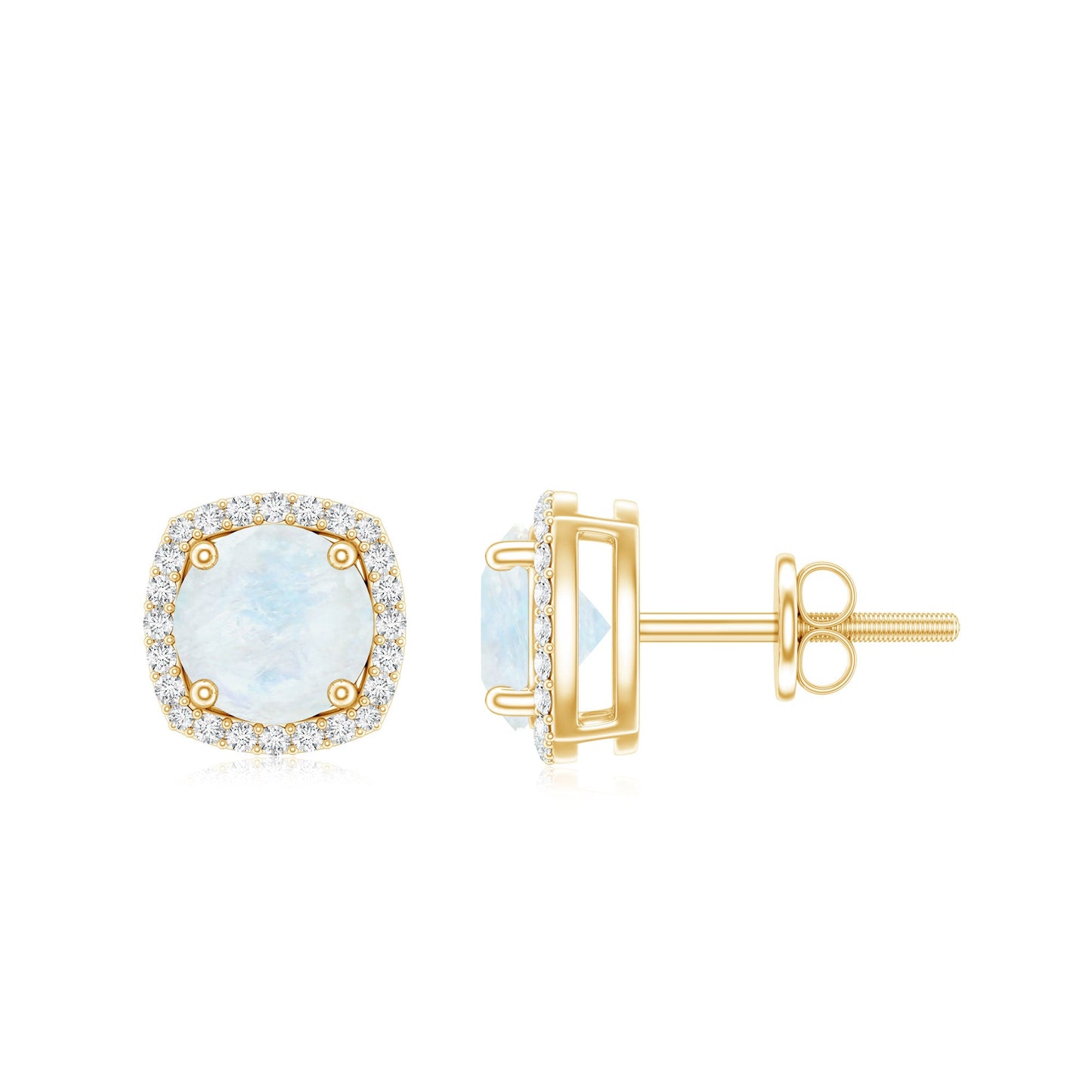 Natural 0.7 Carat Moonstone Stud Earrings with Diamond Halo