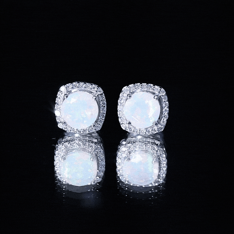 Real 1.6 Carat Ethiopian Opal and Diamond Halo Stud Earrings
