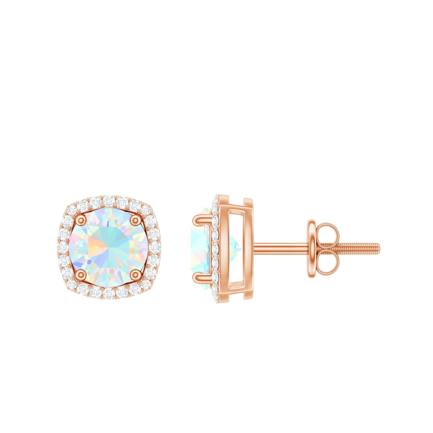 Real 1.6 Carat Ethiopian Opal and Diamond Halo Stud Earrings