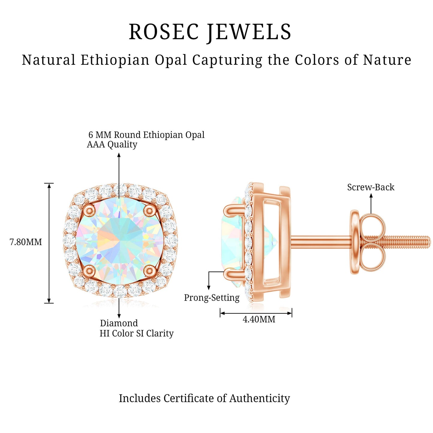 Real 1.6 Carat Ethiopian Opal and Diamond Halo Stud Earrings