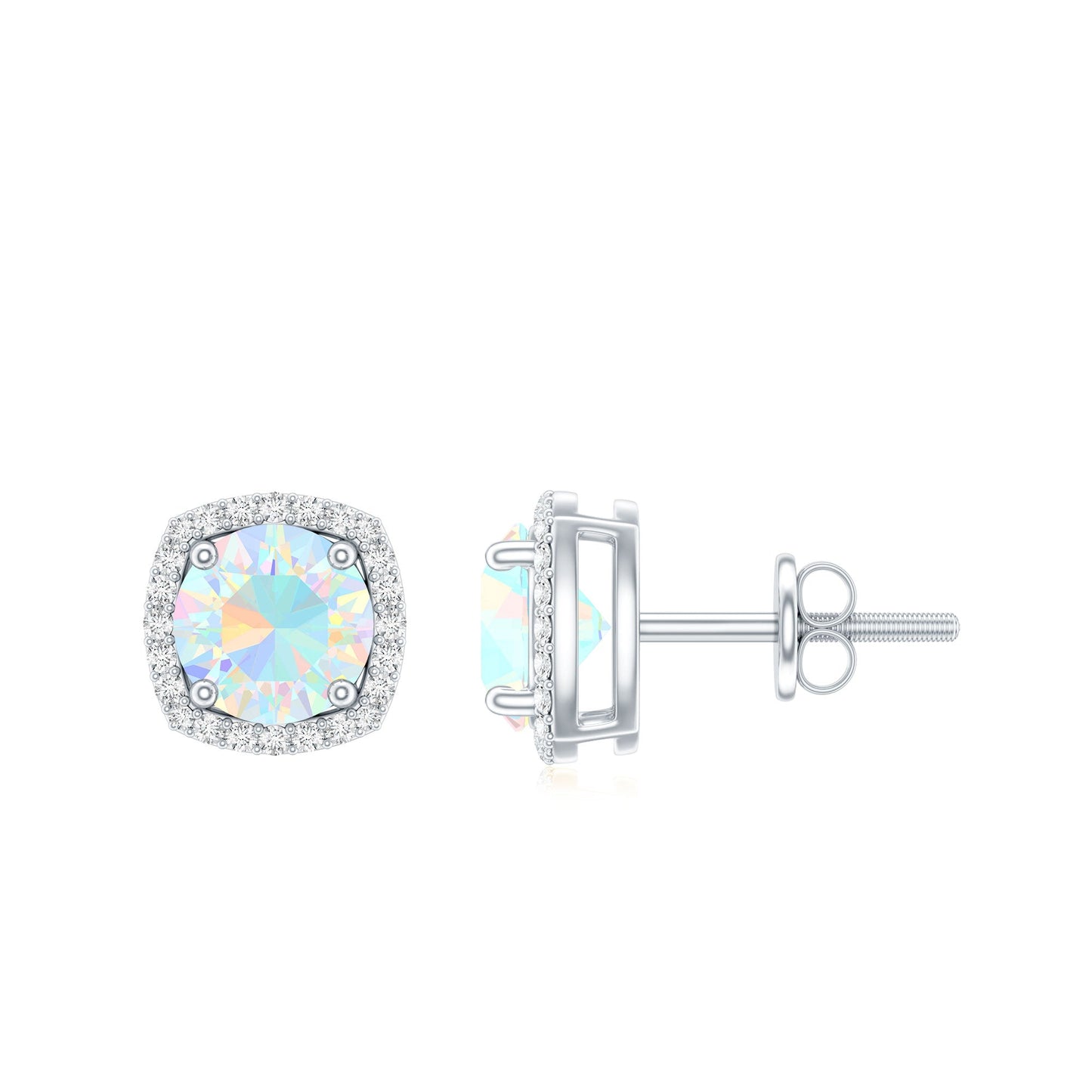 Real 1.6 Carat Ethiopian Opal and Diamond Halo Stud Earrings