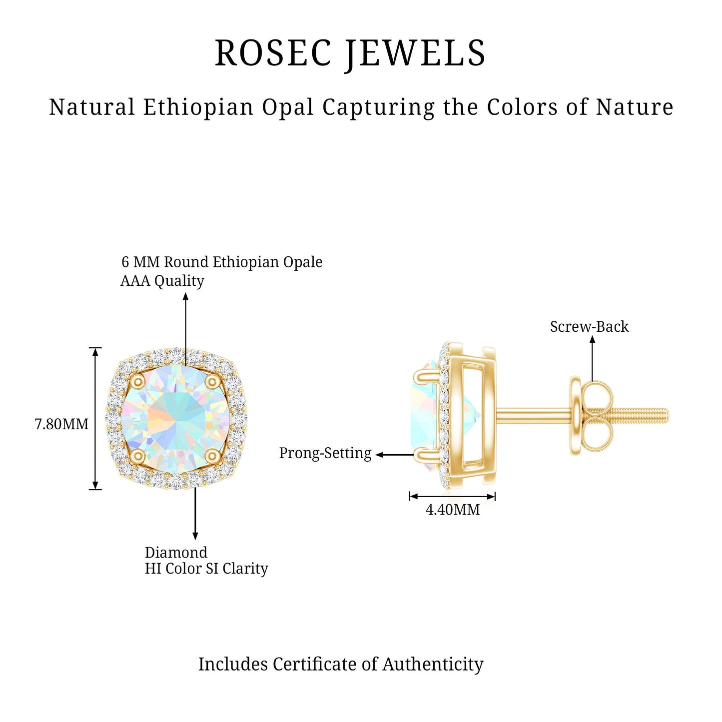 Real 1.6 Carat Ethiopian Opal and Diamond Halo Stud Earrings