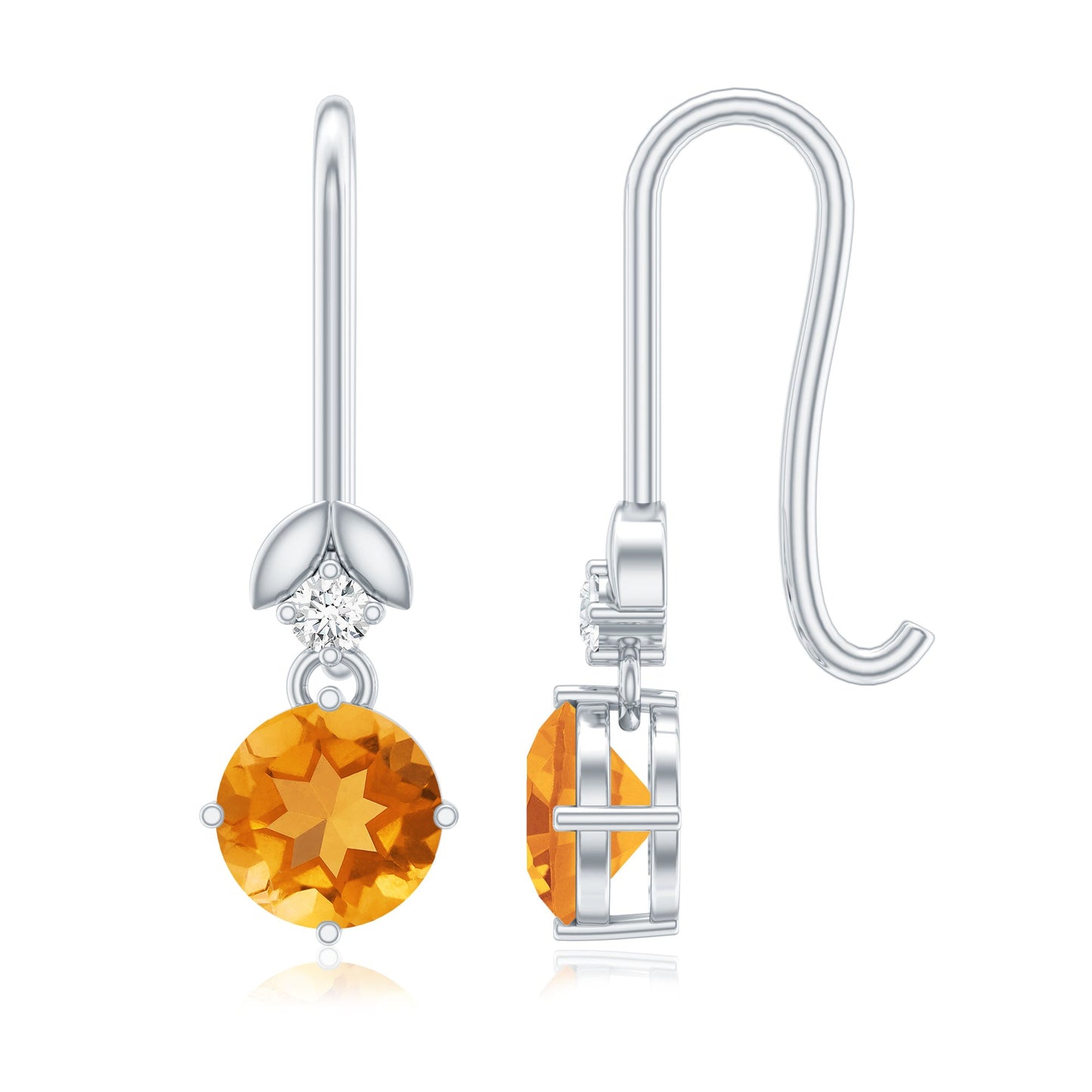 Certified Natural Citrine Diamond Drop Earrings with Fish Hook