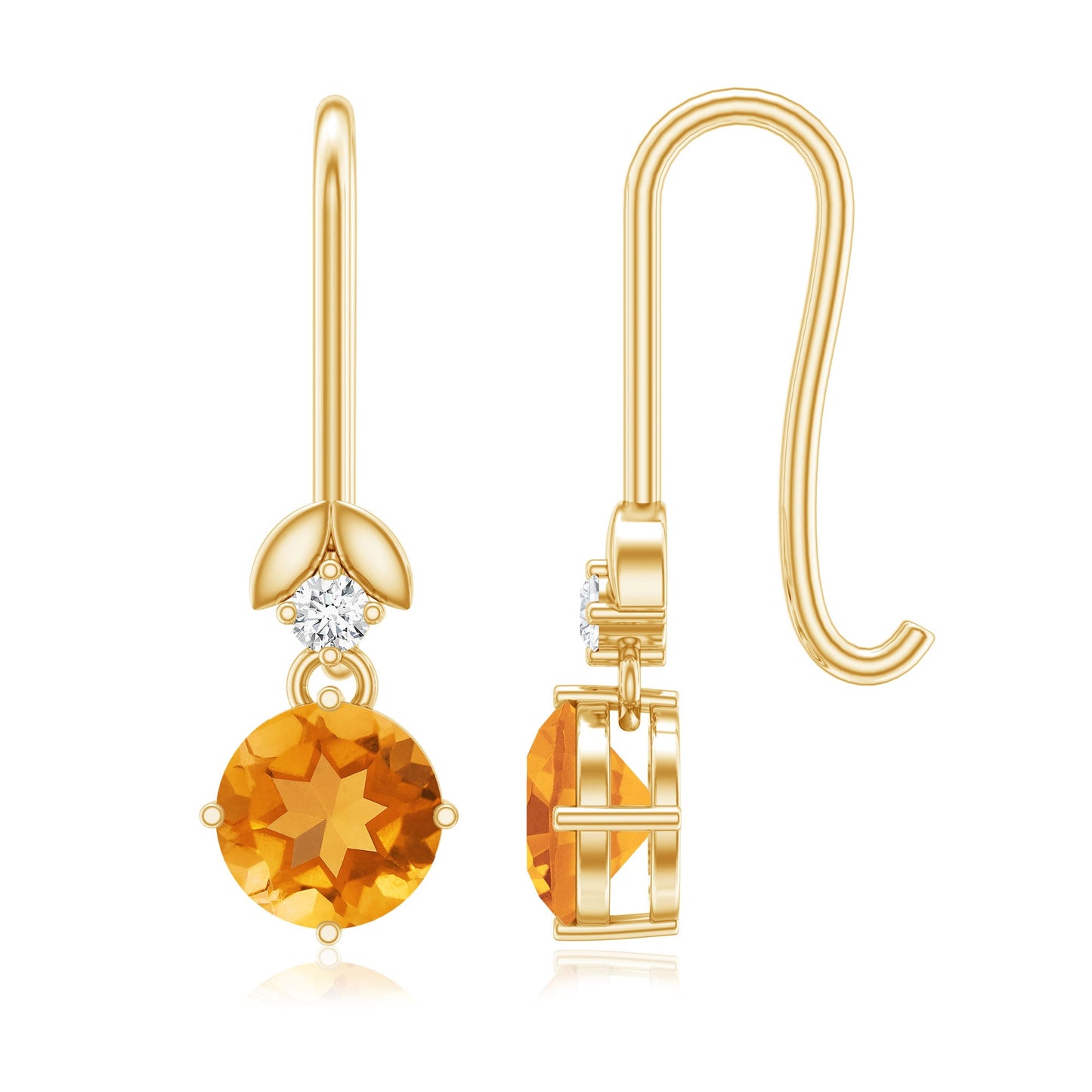 Certified Natural Citrine Diamond Drop Earrings with Fish Hook