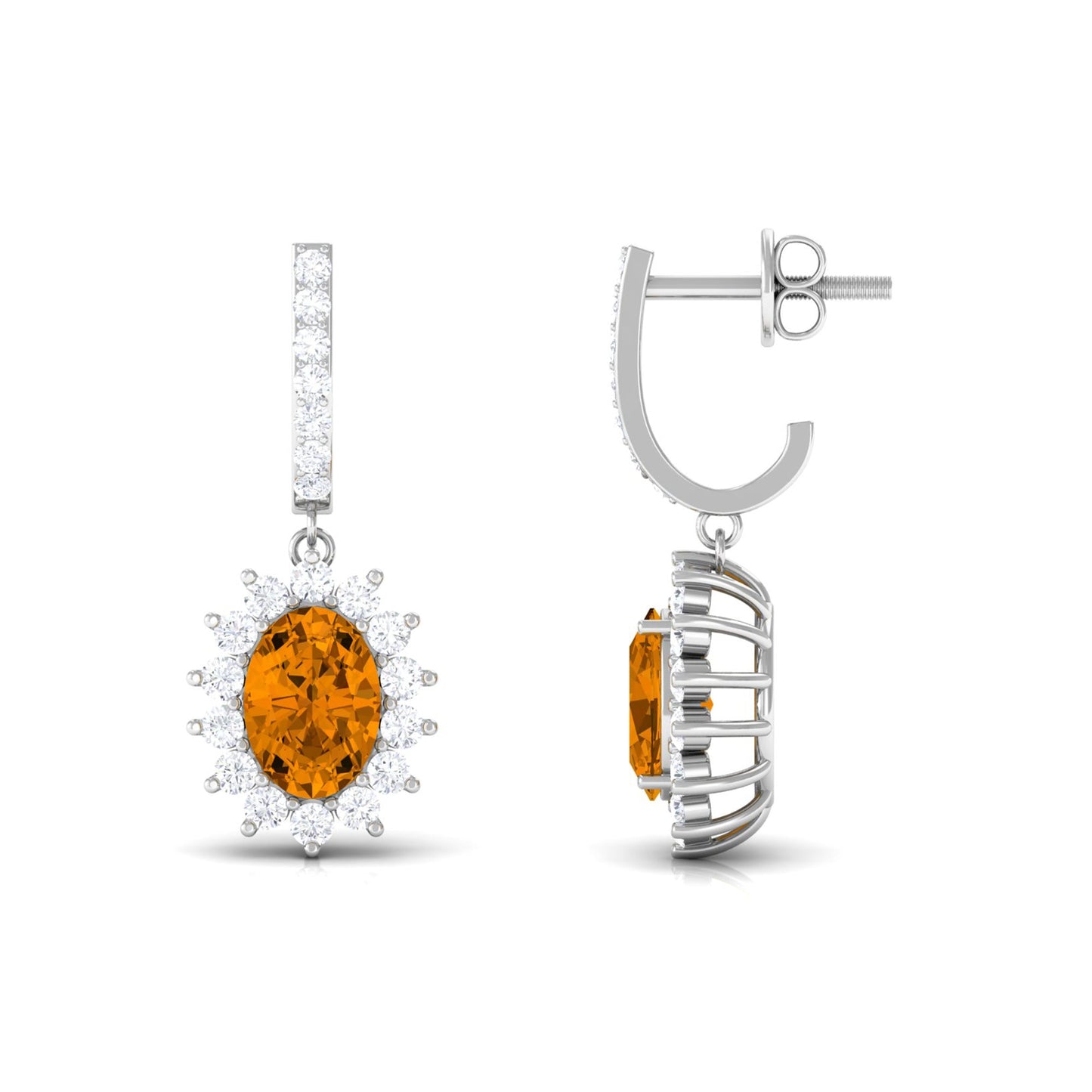 Natural 2.2 Carat Oval Citrine Drop Earrings with Moissanite
