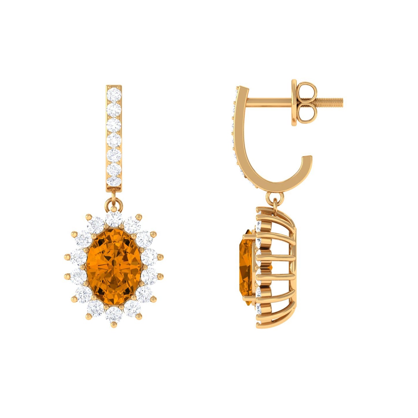 Natural 2.2 Carat Oval Citrine Drop Earrings with Moissanite