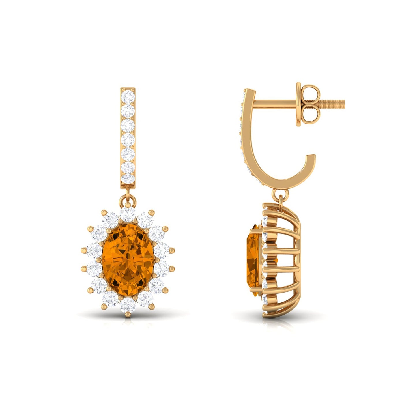 Natural 2.2 Carat Oval Citrine Drop Earrings with Moissanite