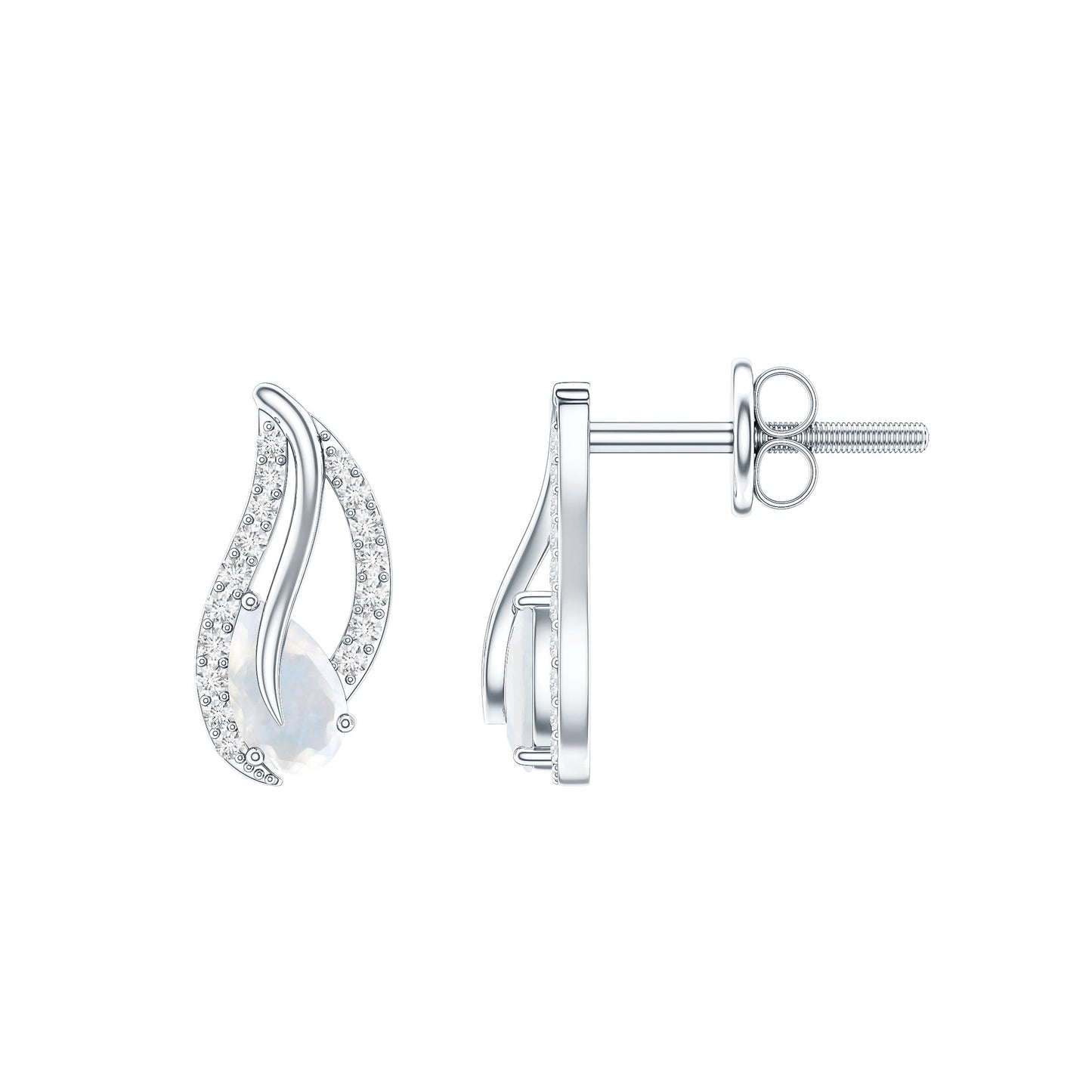 Natural Moonstone Leaf Stud Earrings with Diamond