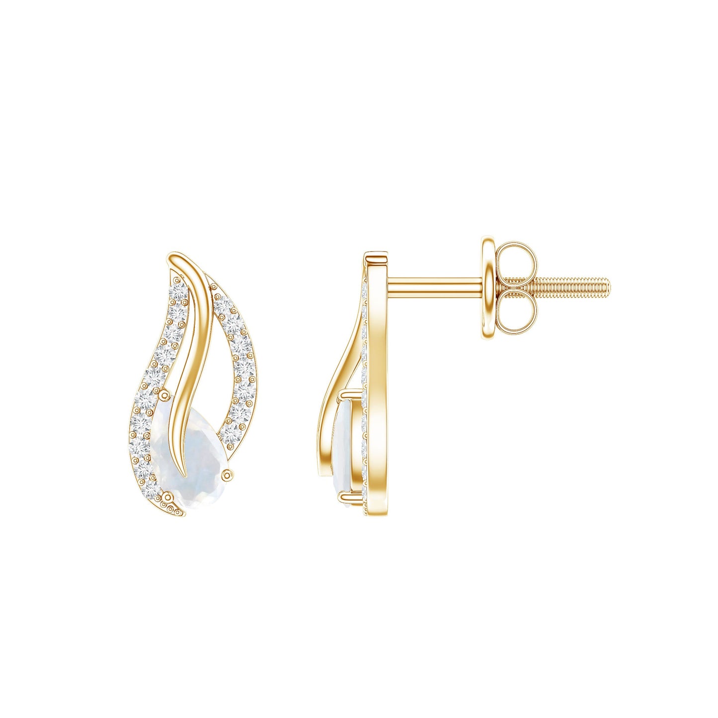 Natural Moonstone Leaf Stud Earrings with Diamond