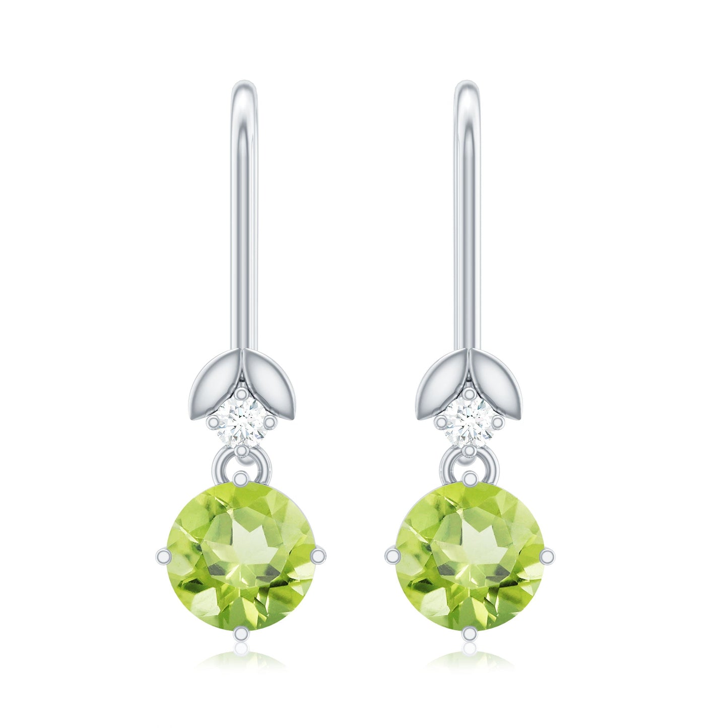 1 Carat Round Peridot and Moissanite Drop Earrings with Fish Hook