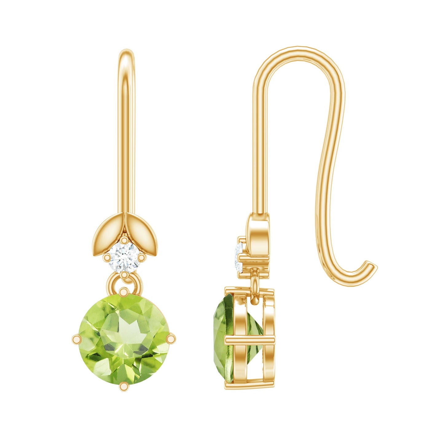 1 Carat Round Peridot and Moissanite Drop Earrings with Fish Hook