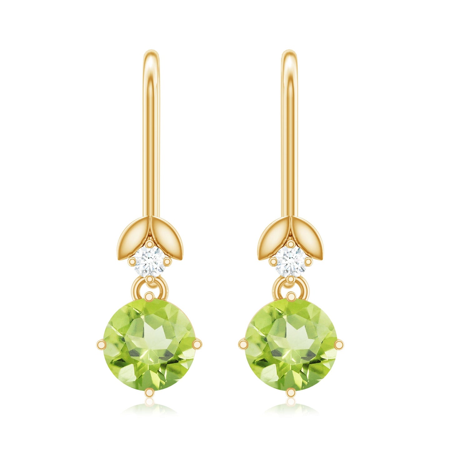 1 Carat Round Peridot and Moissanite Drop Earrings with Fish Hook