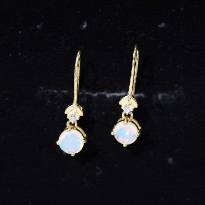 Round Ethiopian Opal and Diamond Drop Earrings with Fish Hook