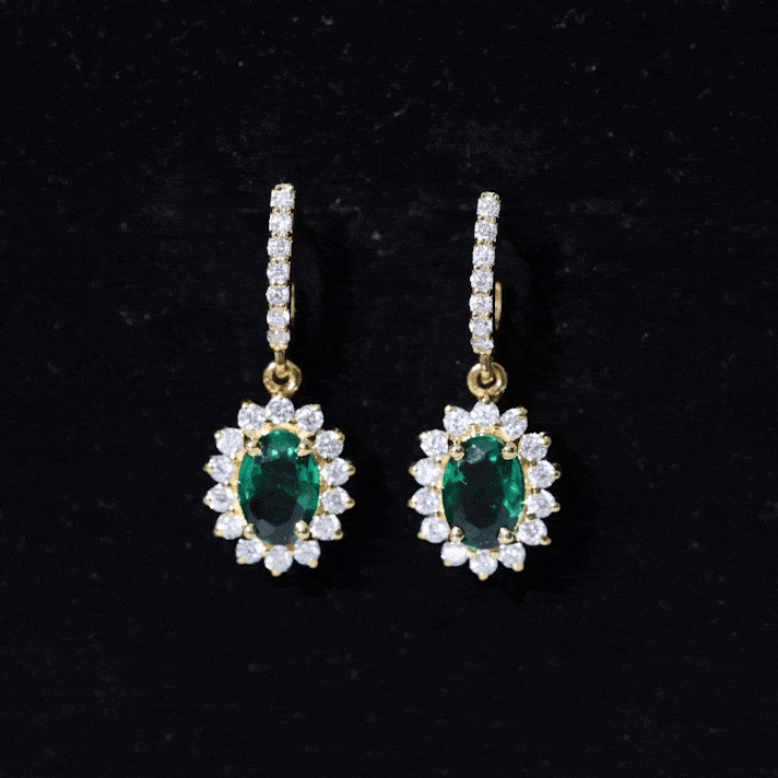 1.7 Carat Oval Shape Lab Grown Emerald Drop Earrings with Diamond