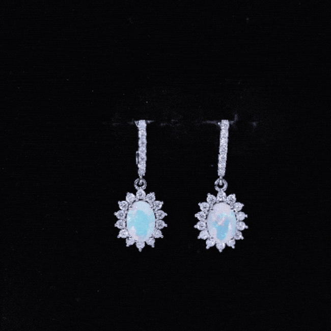 Genuine Ethiopian Opal and Moissanite Hoop Drop Earrings