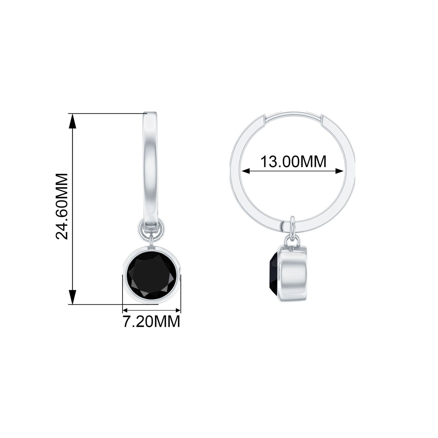 Natural Black Spinel Drop Hoop Earrings