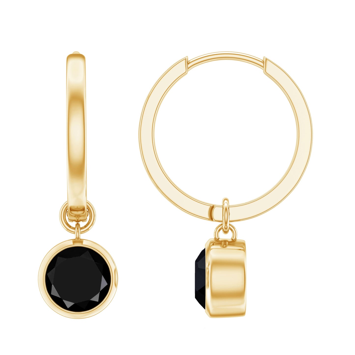 Natural Black Spinel Drop Hoop Earrings