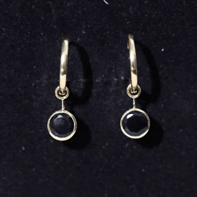 Bezel Set Black Onyx Hinged Hoop Drop Earrings