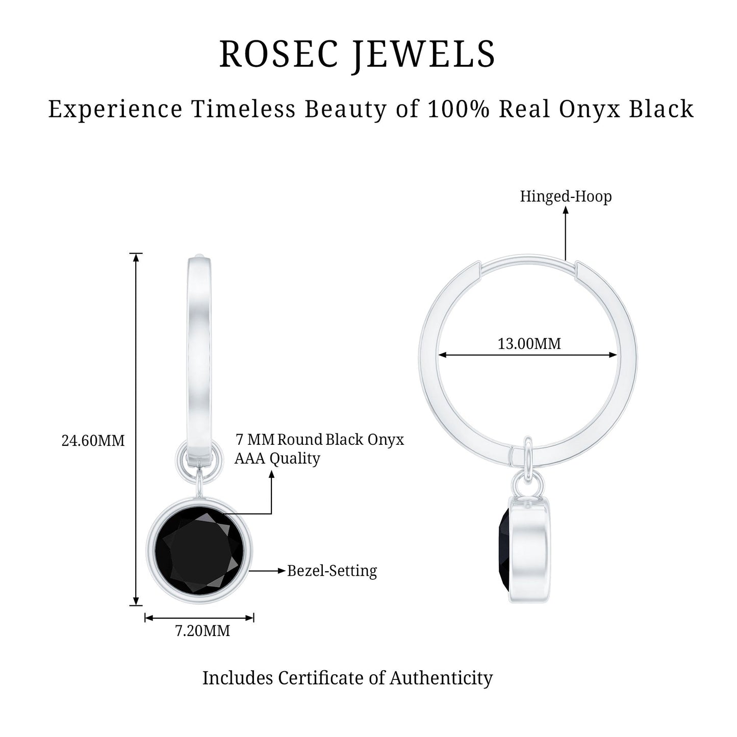 Bezel Set Black Onyx Hinged Hoop Drop Earrings
