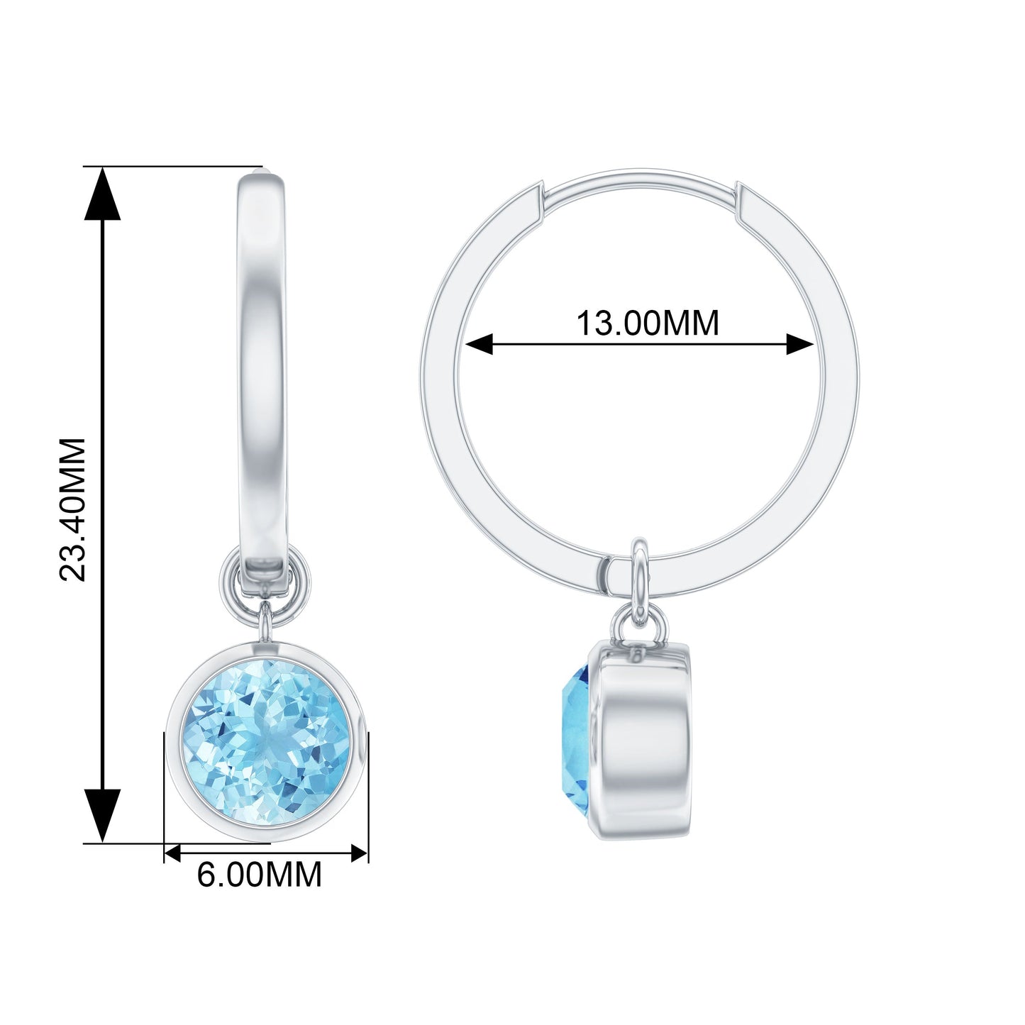 Natural Aquamarine Hoop Drop Earrings with Certificate