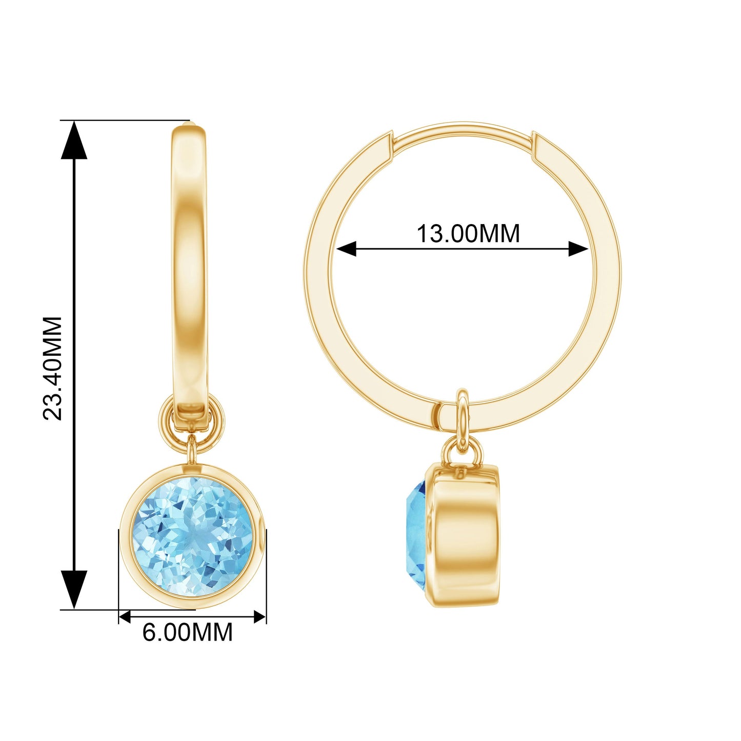 Natural Aquamarine Hoop Drop Earrings with Certificate