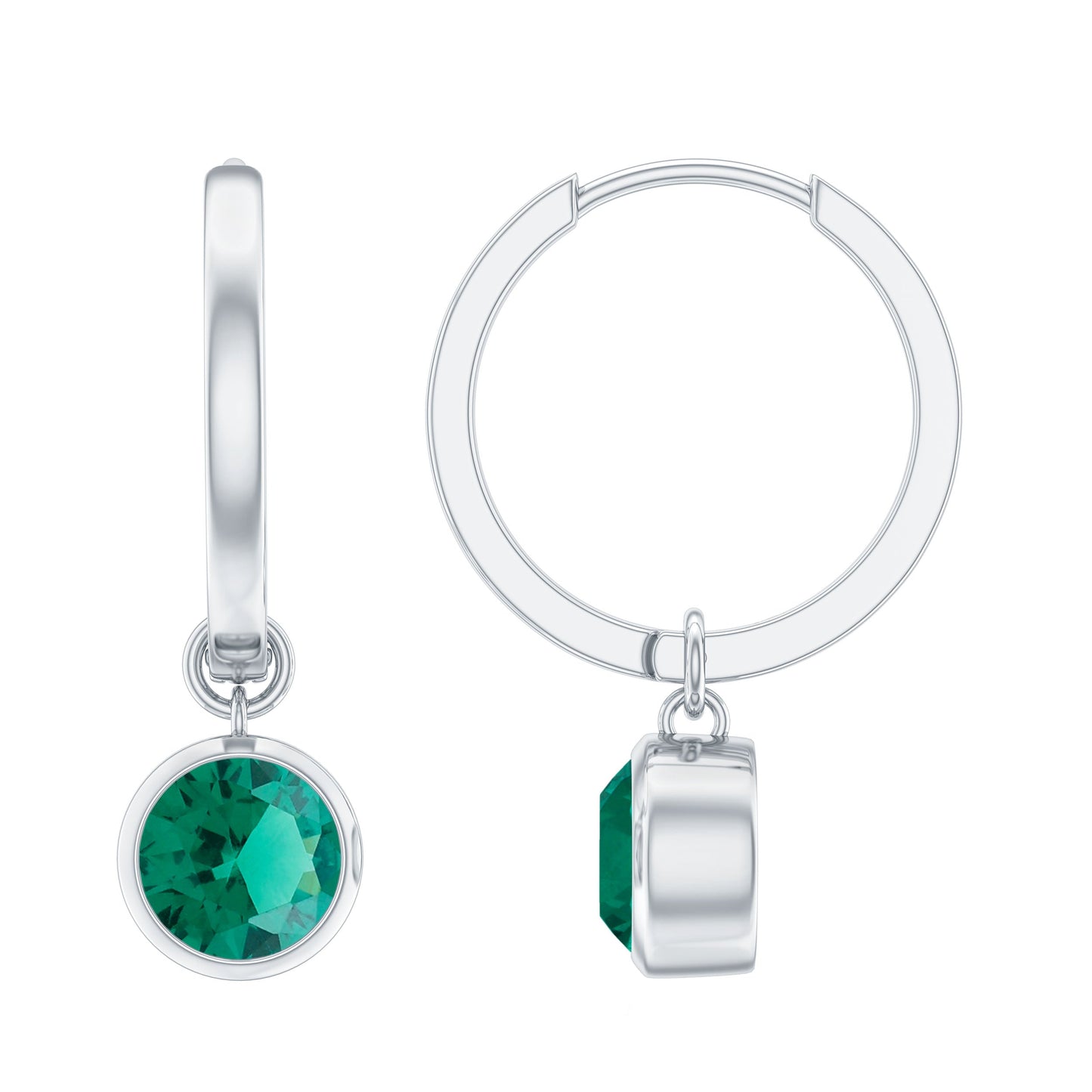 1.6 Carat Bezel Set Lab Grown Emerald Hinged Hoop Earrings
