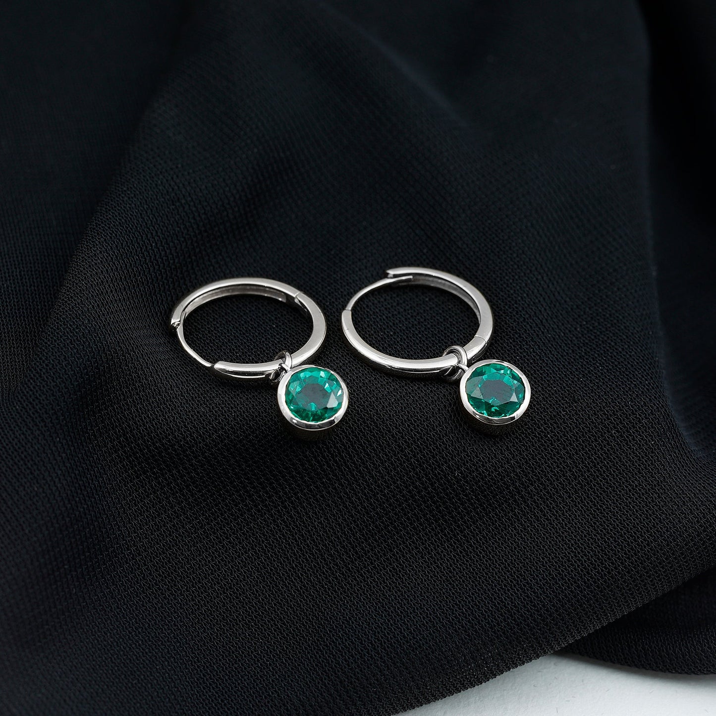 1.6 Carat Bezel Set Lab Grown Emerald Hinged Hoop Earrings