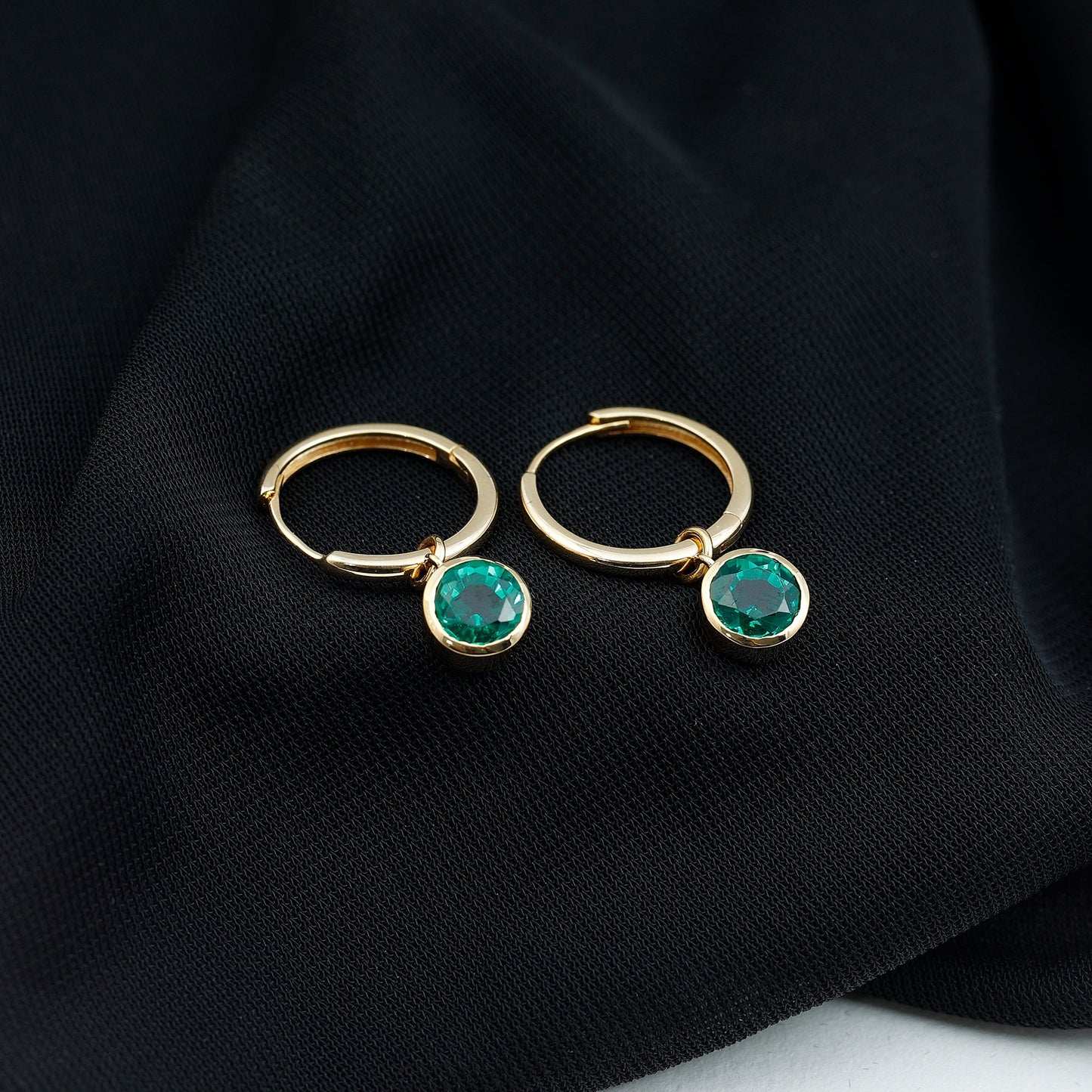 1.6 Carat Bezel Set Lab Grown Emerald Hinged Hoop Earrings