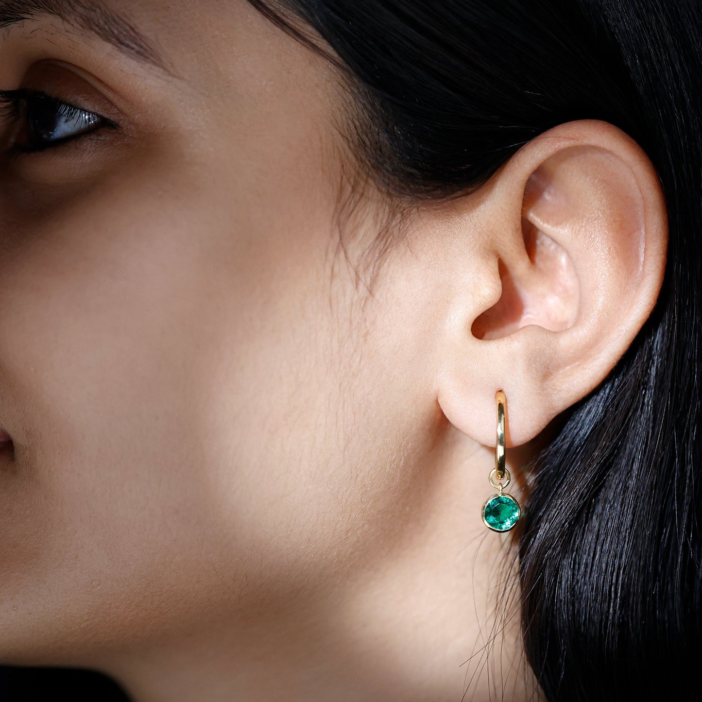 1.6 Carat Bezel Set Lab Grown Emerald Hinged Hoop Earrings