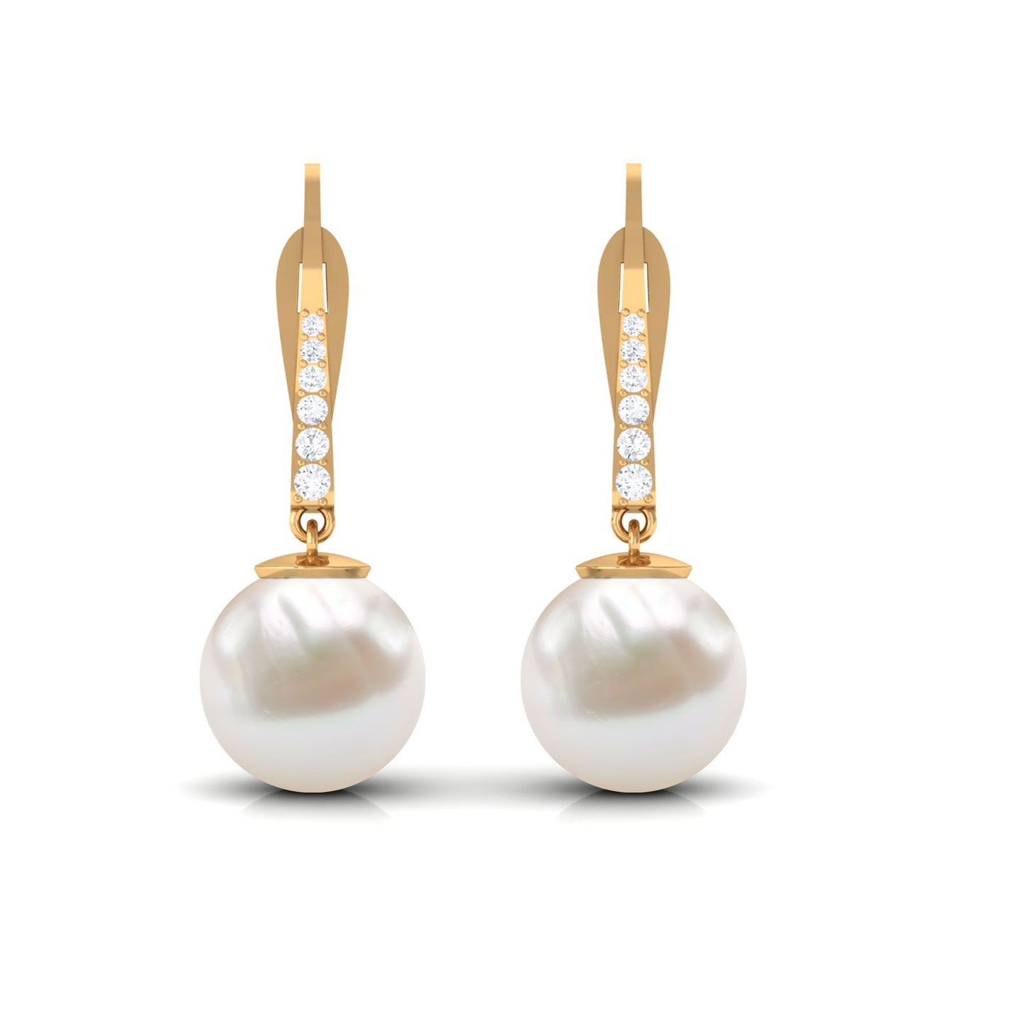 Simple Freshwater Pearl and Diamond Drop Earrings with Lever Back