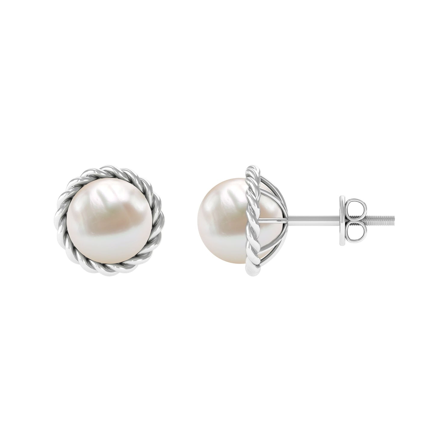 Handpicked 16 Carat Freshwater Pearl Stud Earrings with Rope Frame