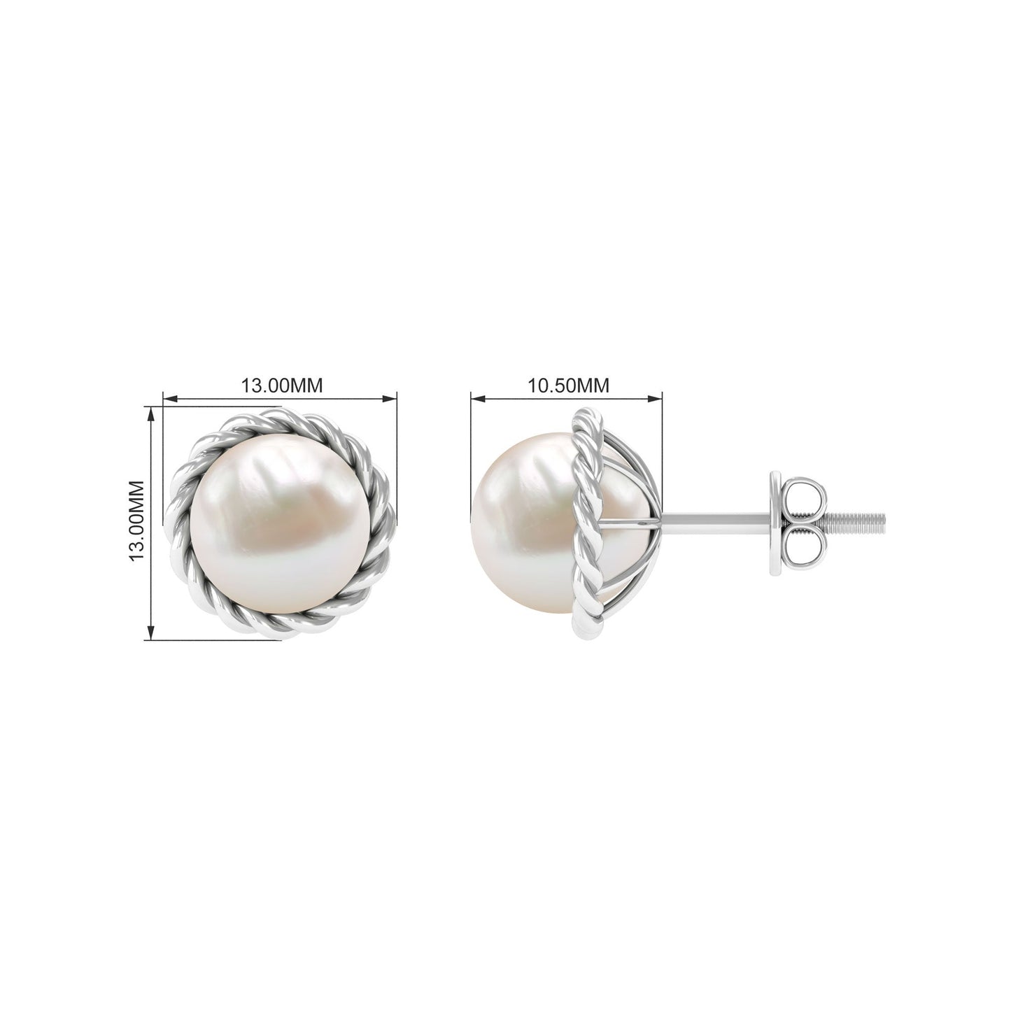 Handpicked 16 Carat Freshwater Pearl Stud Earrings with Rope Frame