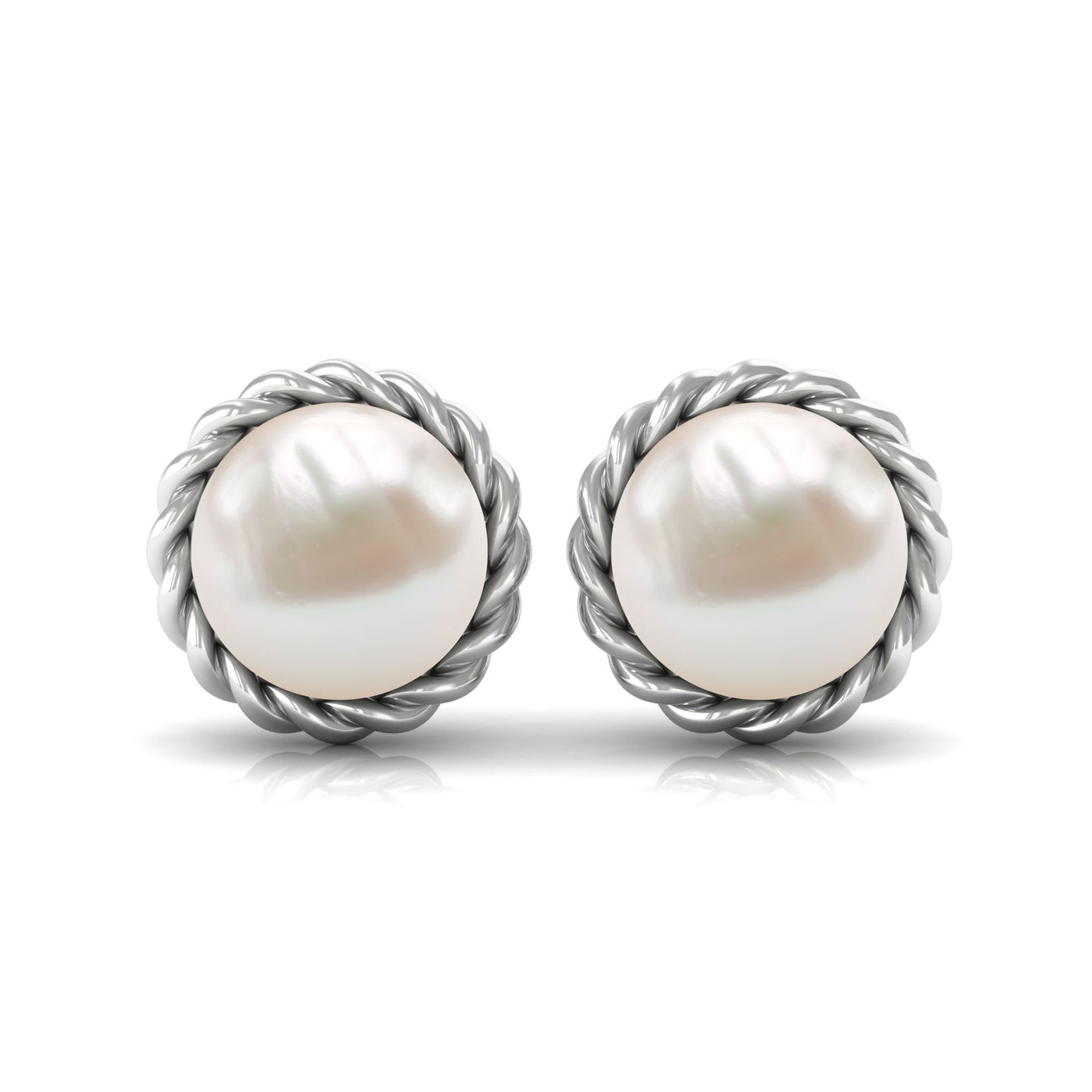 Handpicked 16 Carat Freshwater Pearl Stud Earrings with Rope Frame